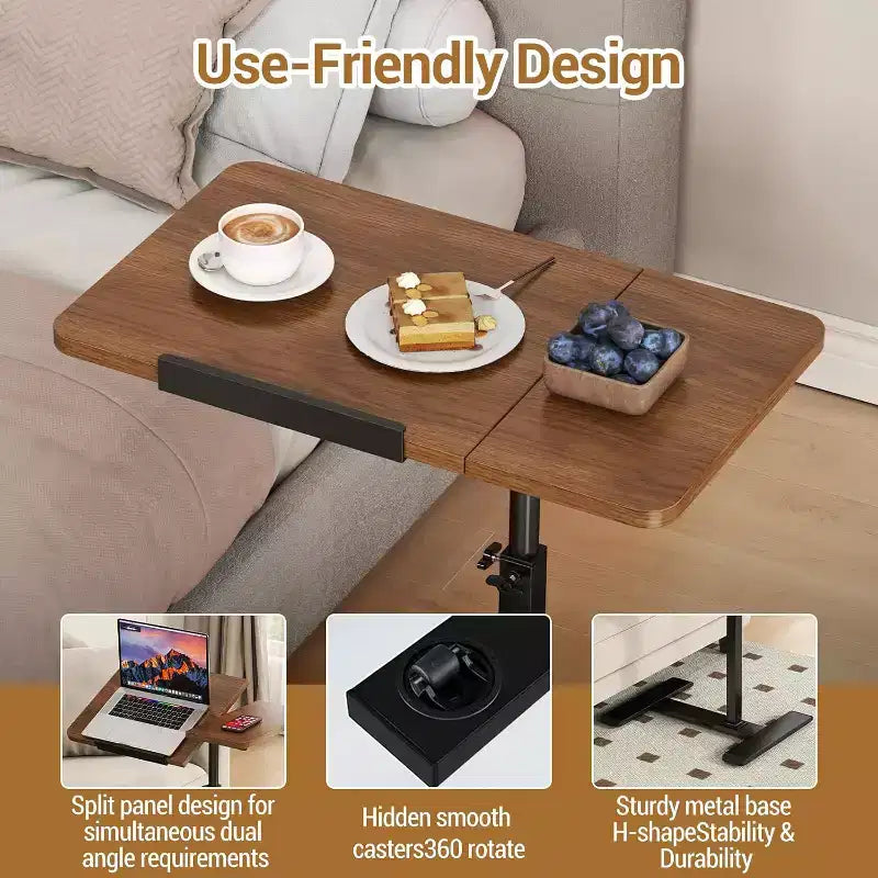 Height Adjustable Bedside Table with Wheels, Split Top, Tilting Bedside Table, Mobile Laptop, Computer, Standing Desk, Cart with Storage for Hospital