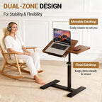Height Adjustable Bedside Table with Wheels, Split Top, Tilting Bedside Table, Mobile Laptop, Computer, Standing Desk, Cart with Storage for Hospital