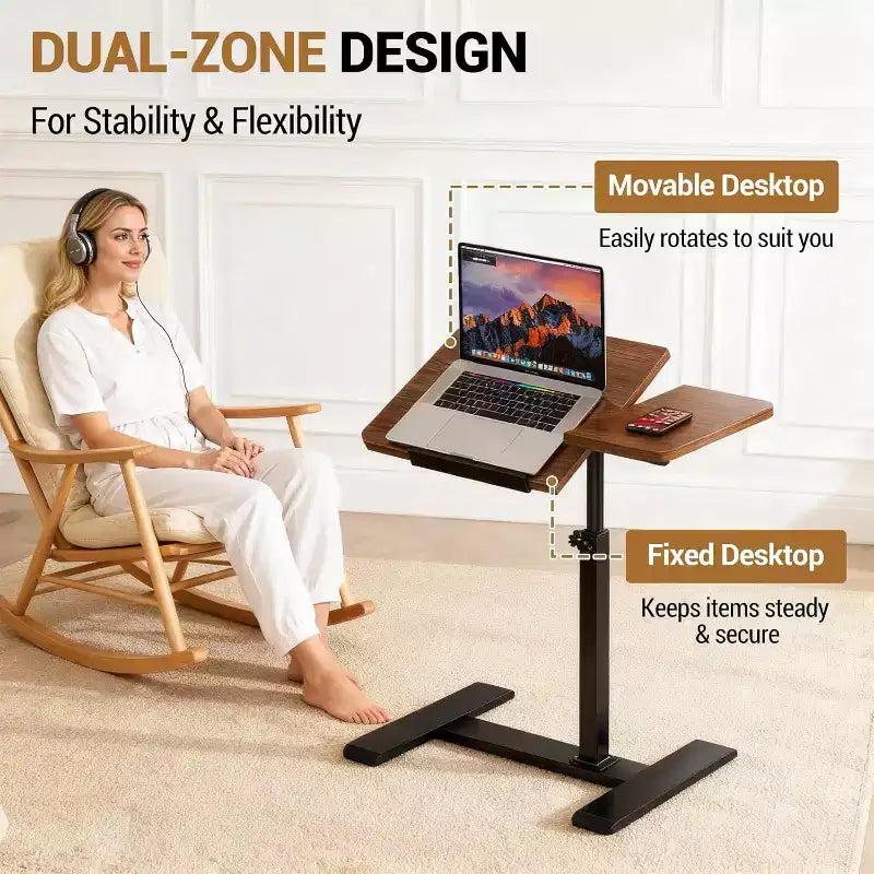 Height Adjustable Bedside Table with Wheels, Split Top, Tilting Bedside Table, Mobile Laptop, Computer, Standing Desk, Cart with Storage for Hospital