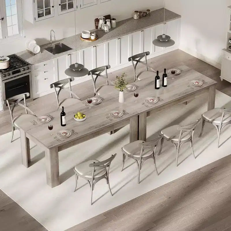 Rustic Rectangular Dining Table for 4-8  63/71 Large Farmhouse Kitchen & Dining Table, Reinforced Triangle Legs, Wooden Tabletop for Apartments