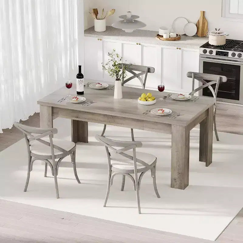 Rustic Rectangular Dining Table for 4-8  63/71 Large Farmhouse Kitchen & Dining Table, Reinforced Triangle Legs, Wooden Tabletop for Apartments