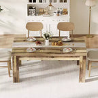 Rustic Rectangular Dining Table for 4-8  63/71 Large Farmhouse Kitchen & Dining Table, Reinforced Triangle Legs, Wooden Tabletop for Apartments
