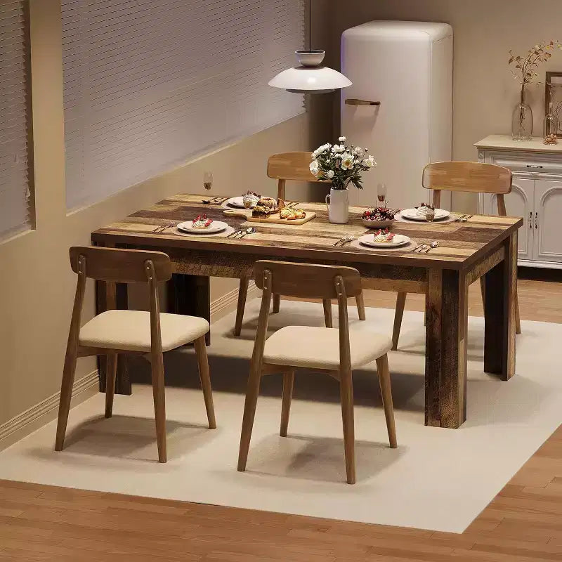 Rustic Rectangular Dining Table for 4-8  63/71 Large Farmhouse Kitchen & Dining Table, Reinforced Triangle Legs, Wooden Tabletop for Apartments