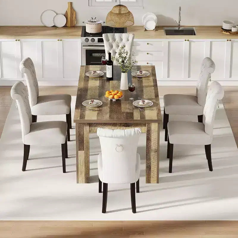 Rustic Rectangular Dining Table for 4-8  63/71 Large Farmhouse Kitchen & Dining Table, Reinforced Triangle Legs, Wooden Tabletop for Apartments