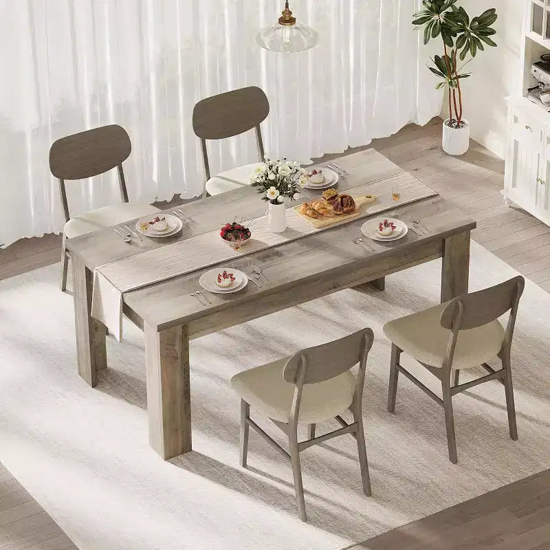 Rustic Rectangular Dining Table for 4-8  63/71 Large Farmhouse Kitchen & Dining Table, Reinforced Triangle Legs, Wooden Tabletop for Apartments