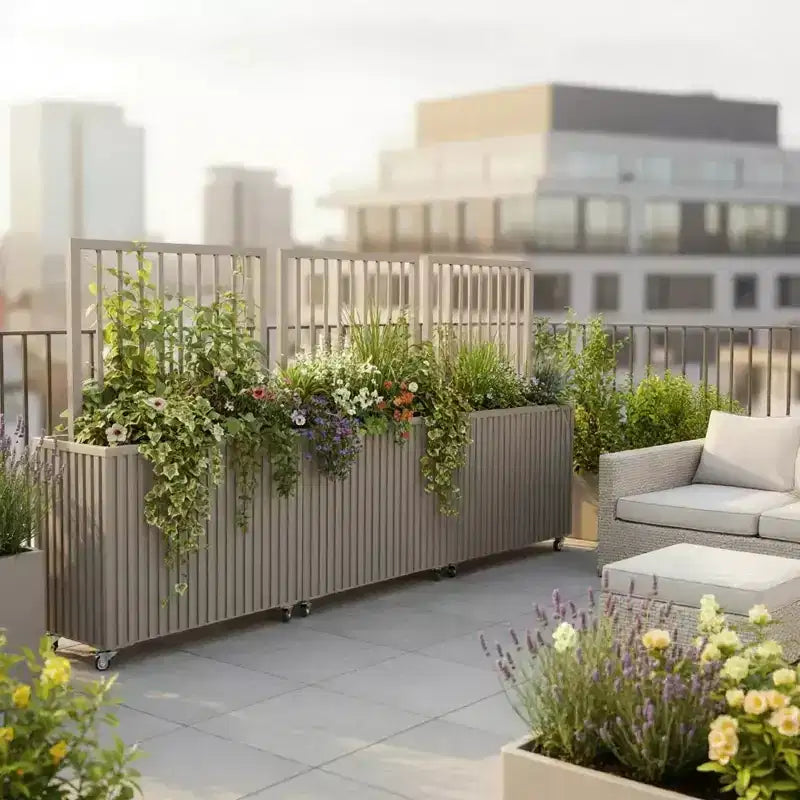 Modern Grey Brown Aluminum Divider Planter for Indoor Outdoor Spaces, Privacy Planter Box with Drainage and Durable Finish