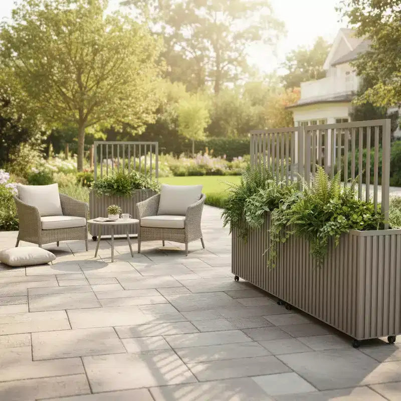 Modern Grey Brown Aluminum Divider Planter for Indoor Outdoor Spaces, Privacy Planter Box with Drainage and Durable Finish