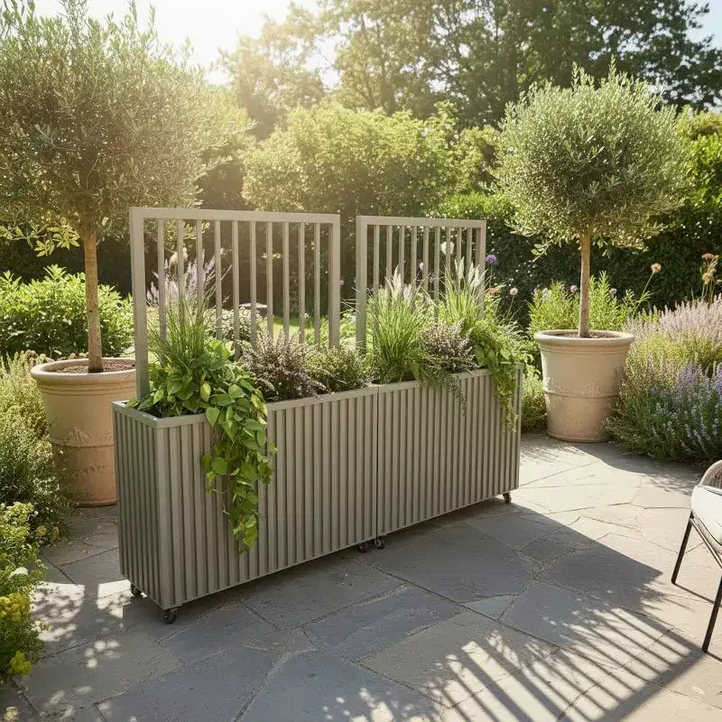 Modern Grey Brown Aluminum Divider Planter for Indoor Outdoor Spaces, Privacy Planter Box with Drainage and Durable Finish