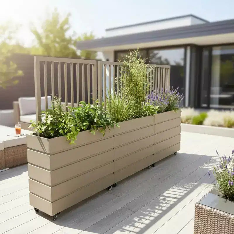 Modern Ash Brown Aluminum Divider Planter for Indoor Outdoor Spaces, Privacy Planter Box with Drainage and Durable Finish