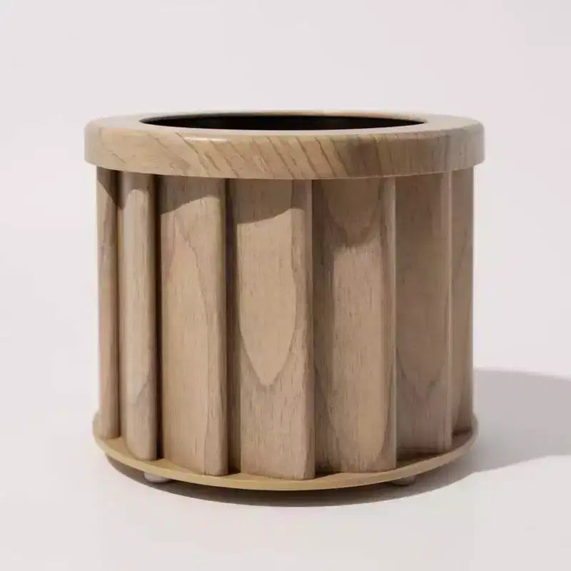 Modern Ash Brown Small Round Aluminum Planter for Indoor Outdoor Use, Textured Flower Pot with Drainage and Durable Finish