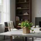 Modern Ash Brown Small Round Aluminum Planter for Indoor Outdoor Use, Textured Flower Pot with Drainage and Durable Finish