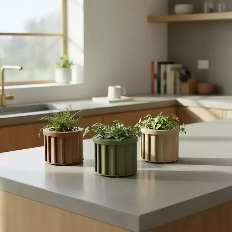 Modern Ash Brown Small Round Aluminum Planter for Indoor Outdoor Use, Textured Flower Pot with Drainage and Durable Finish