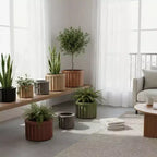 Modern Ash Brown Small Round Aluminum Planter for Indoor Outdoor Use, Textured Flower Pot with Drainage and Durable Finish