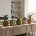 Modern Ash Brown Small Round Aluminum Planter for Indoor Outdoor Use, Textured Flower Pot with Drainage and Durable Finish