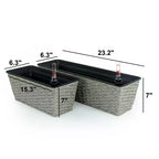 2-Pack Gray Wicker Rectangle Self-Watering Planter Pot for Indoor Outdoor Use, Flower Pot with Reservoir, Drainage and Weather-Ready Design