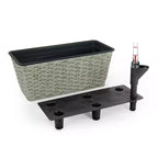 2-Pack Gray Wicker Rectangle Self-Watering Planter Pot for Indoor Outdoor Use, Flower Pot with Reservoir, Drainage and Weather-Ready Design