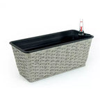 2-Pack Gray Wicker Rectangle Self-Watering Planter Pot for Indoor Outdoor Use, Flower Pot with Reservoir, Drainage and Weather-Ready Design