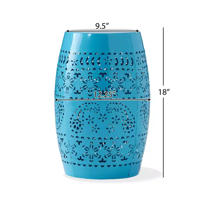 Outdoor & Indoor Metal End Table with Lace Cut Design, Barrel Accent Table for Patio, Garden, and Living Room, No Assembly Needed-Panipeachy