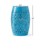 Outdoor & Indoor Metal End Table with Lace Cut Design, Barrel Accent Table for Patio, Garden, and Living Room, No Assembly Needed-Panipeachy
