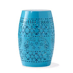 Outdoor & Indoor Metal End Table with Lace Cut Design, Barrel Accent Table for Patio, Garden, and Living Room, No Assembly Needed-Panipeachy