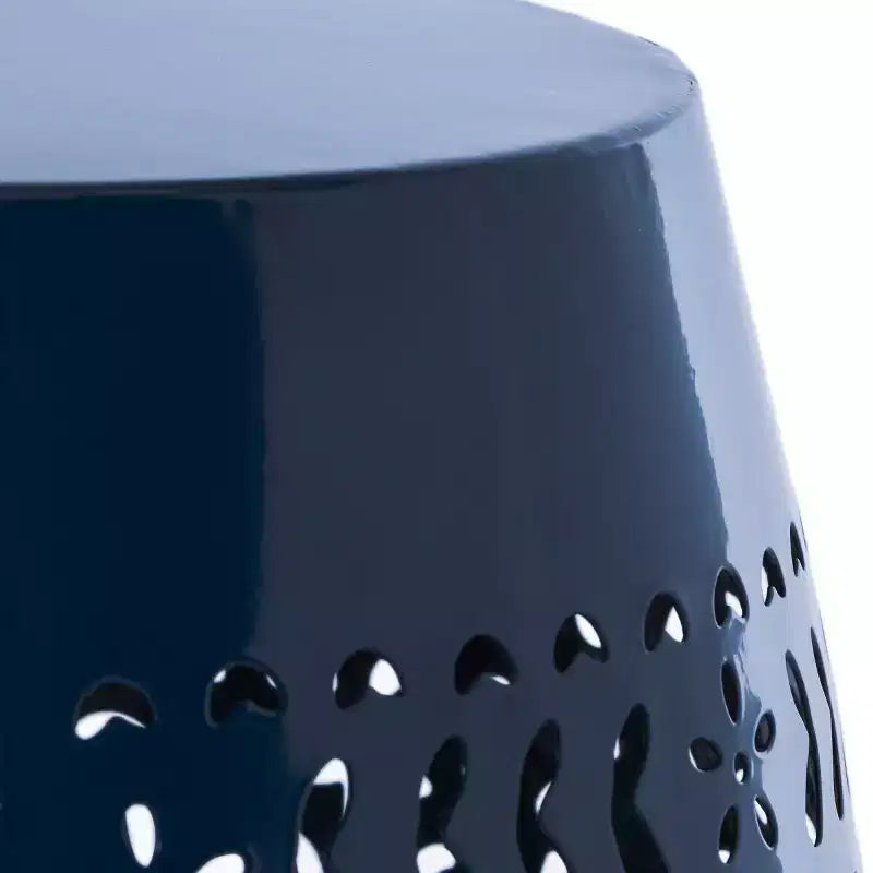 Outdoor & Indoor Metal End Table with Lace Cut Design, Barrel Accent Table for Patio, Garden, and Living Room, No Assembly Needed-Panipeachy
