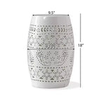 Outdoor & Indoor Metal End Table with Lace Cut Design, Barrel Accent Table for Patio, Garden, and Living Room, No Assembly Needed-Panipeachy