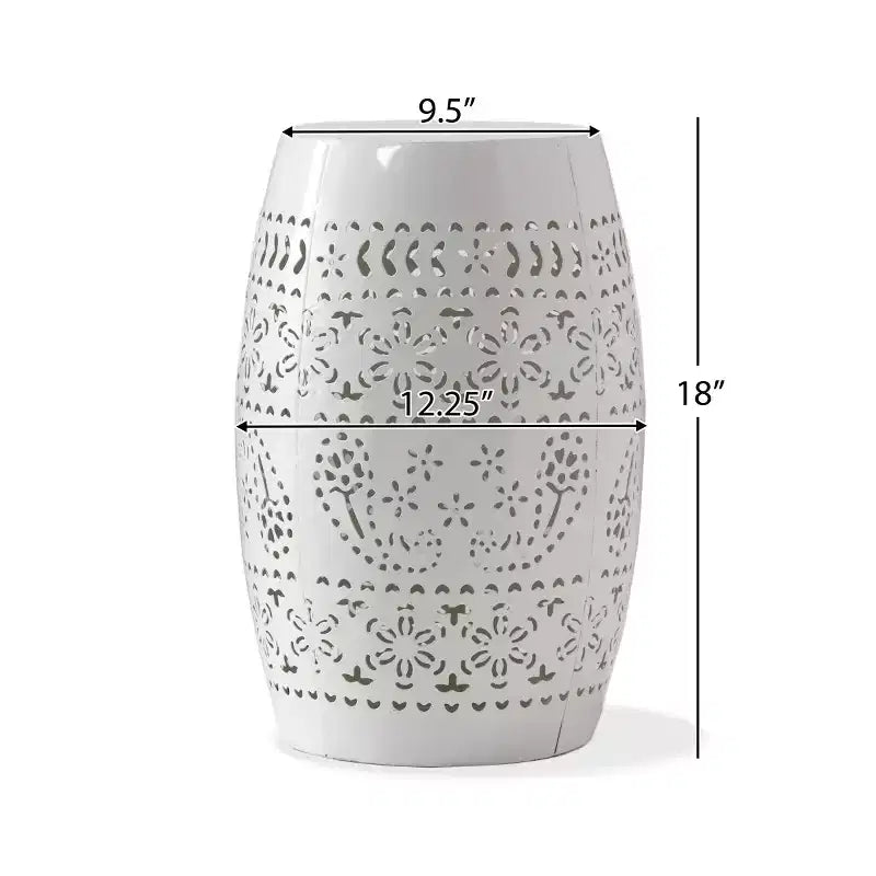 Outdoor & Indoor Metal End Table with Lace Cut Design, Barrel Accent Table for Patio, Garden, and Living Room, No Assembly Needed-Panipeachy
