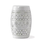 Outdoor & Indoor Metal End Table with Lace Cut Design, Barrel Accent Table for Patio, Garden, and Living Room, No Assembly Needed-Panipeachy