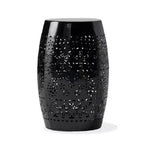 Outdoor & Indoor Metal End Table with Lace Cut Design, Barrel Accent Table for Patio, Garden, and Living Room, No Assembly Needed-Panipeachy
