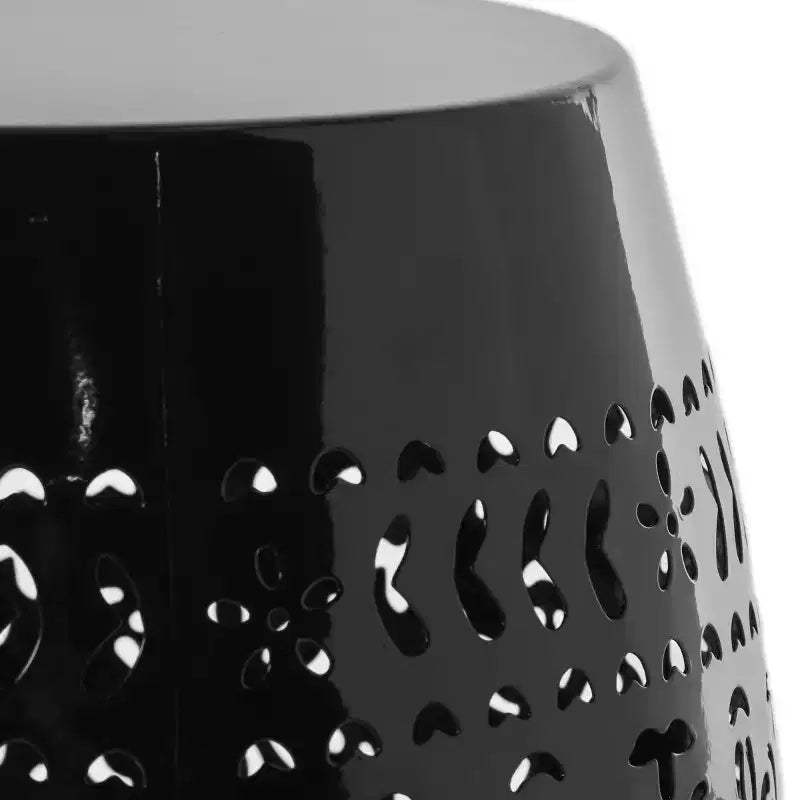 Outdoor & Indoor Metal End Table with Lace Cut Design, Barrel Accent Table for Patio, Garden, and Living Room, No Assembly Needed-Panipeachy