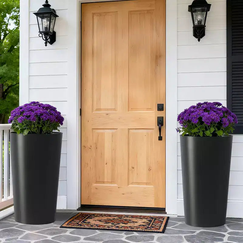2-Pack Black Tall Square Planters for Outdoor Plants, Modern Tapered Flower Pots for Porch Patio Entryway and Indoor Decor
