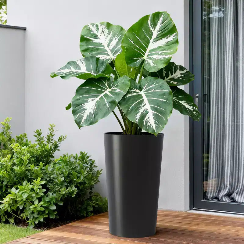 2-Pack Black Tall Square Planters for Outdoor Plants, Modern Tapered Flower Pots for Porch Patio Entryway and Indoor Decor
