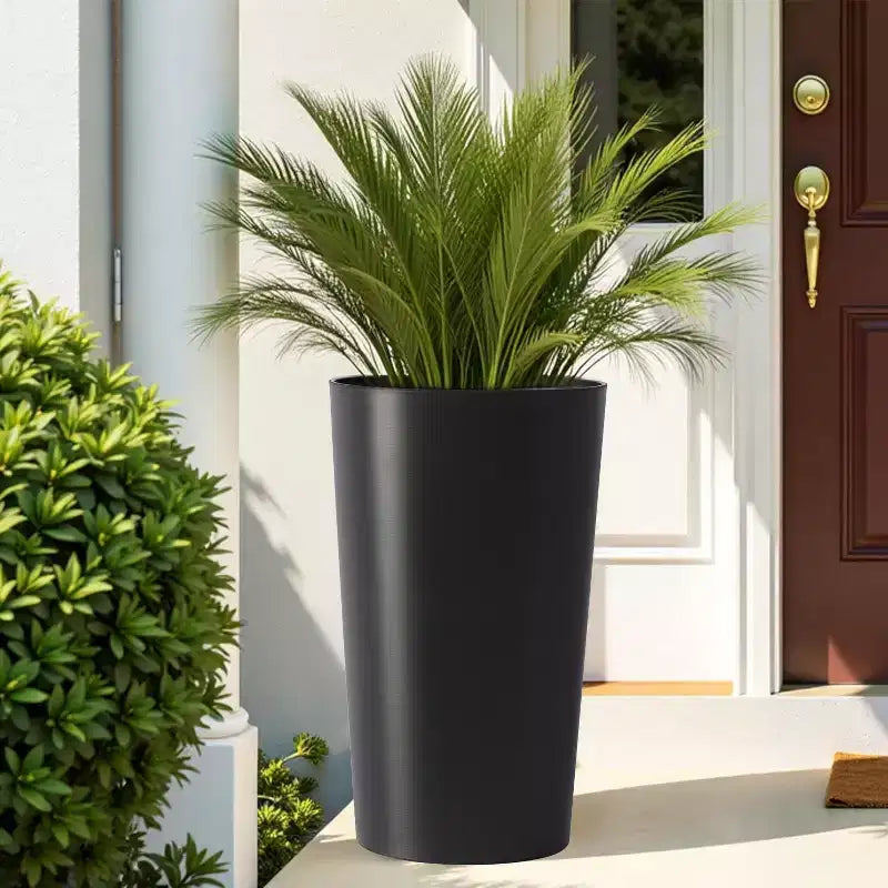 2-Pack Black Tall Square Planters for Outdoor Plants, Modern Tapered Flower Pots for Porch Patio Entryway and Indoor Decor