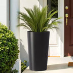 2-Pack Black Tall Square Planters for Outdoor Plants, Modern Tapered Flower Pots for Porch Patio Entryway and Indoor Decor