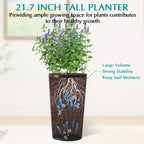 2-Pack Black Tall Square Planters for Outdoor Plants, Modern Tapered Flower Pots for Porch Patio Entryway and Indoor Decor