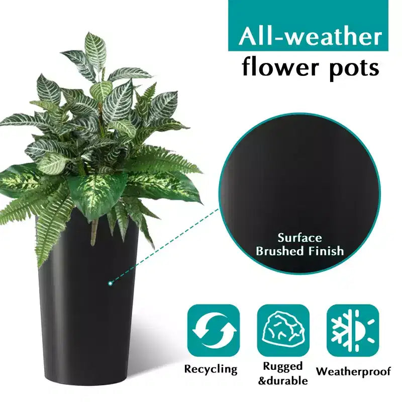 2-Pack Black Tall Square Planters for Outdoor Plants, Modern Tapered Flower Pots for Porch Patio Entryway and Indoor Decor