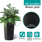 2-Pack Black Tall Square Planters for Outdoor Plants, Modern Tapered Flower Pots for Porch Patio Entryway and Indoor Decor
