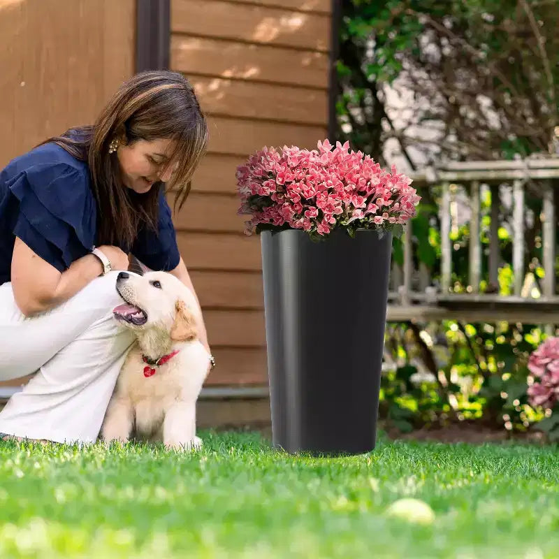 2-Pack Black Tall Square Planters for Outdoor Plants, Modern Tapered Flower Pots for Porch Patio Entryway and Indoor Decor