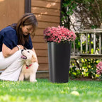 2-Pack Black Tall Square Planters for Outdoor Plants, Modern Tapered Flower Pots for Porch Patio Entryway and Indoor Decor