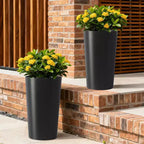 2-Pack Black Tall Square Planters for Outdoor Plants, Modern Tapered Flower Pots for Porch Patio Entryway and Indoor Decor