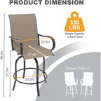 Counter Height Garden Bar Stools Set of 2, 360 Swivel Outdoor Patio Chairs with Armrests & High Back, Breathable Textilene Mesh Bar Seating for Deck