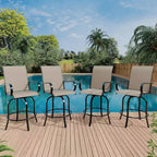 Counter Height Garden Bar Stools Set of 2, 360 Swivel Outdoor Patio Chairs with Armrests & High Back, Breathable Textilene Mesh Bar Seating for Deck