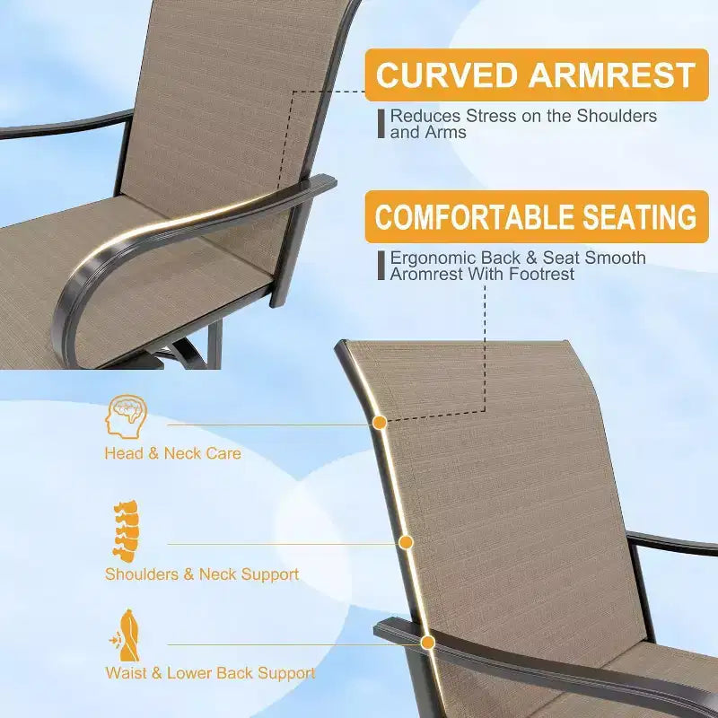 Counter Height Garden Bar Stools Set of 2, 360 Swivel Outdoor Patio Chairs with Armrests & High Back, Breathable Textilene Mesh Bar Seating for Deck