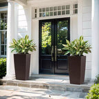 30 In Tall Brown Self-Watering Planter for Outdoor Indoor Use, Large Faux Rattan Flower Pot with Water Monitor and Inner Bucket