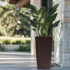30 In Tall Brown Self-Watering Planter for Outdoor Indoor Use, Large Faux Rattan Flower Pot with Water Monitor and Inner Bucket