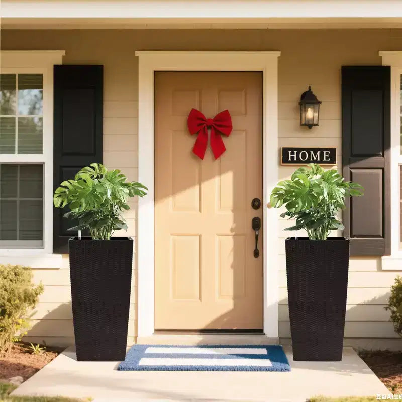 30 In Tall Brown Self-Watering Planter for Outdoor Indoor Use, Large Faux Rattan Flower Pot with Water Monitor and Inner Bucket