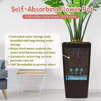 30 In Tall Brown Self-Watering Planter for Outdoor Indoor Use, Large Faux Rattan Flower Pot with Water Monitor and Inner Bucket