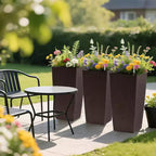 30 In Tall Brown Self-Watering Planter for Outdoor Indoor Use, Large Faux Rattan Flower Pot with Water Monitor and Inner Bucket