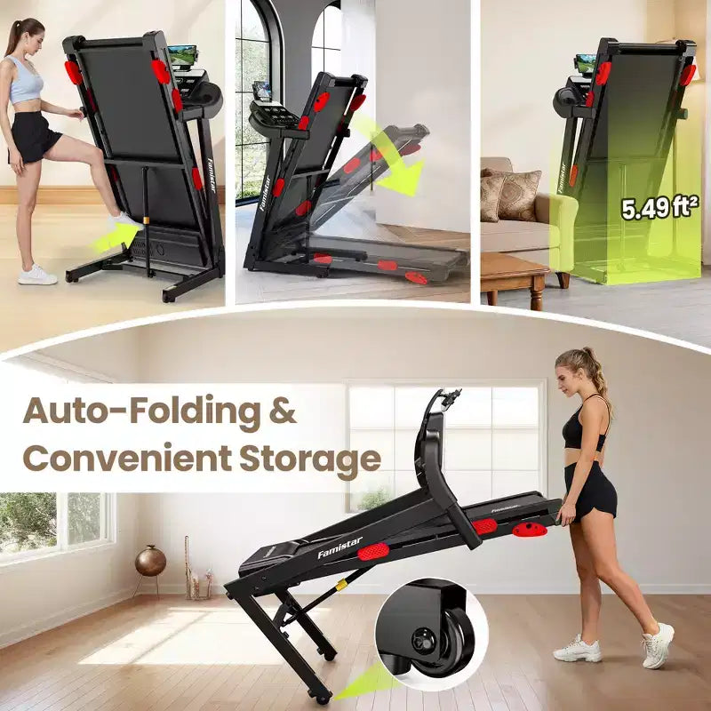 Treadmills for Home with Dual Brushless 3.5 HP Motorized, Folding Treadmill with 6% Manual Incline, 9MPH, 350 lb Capacity, 17 Wide Belt