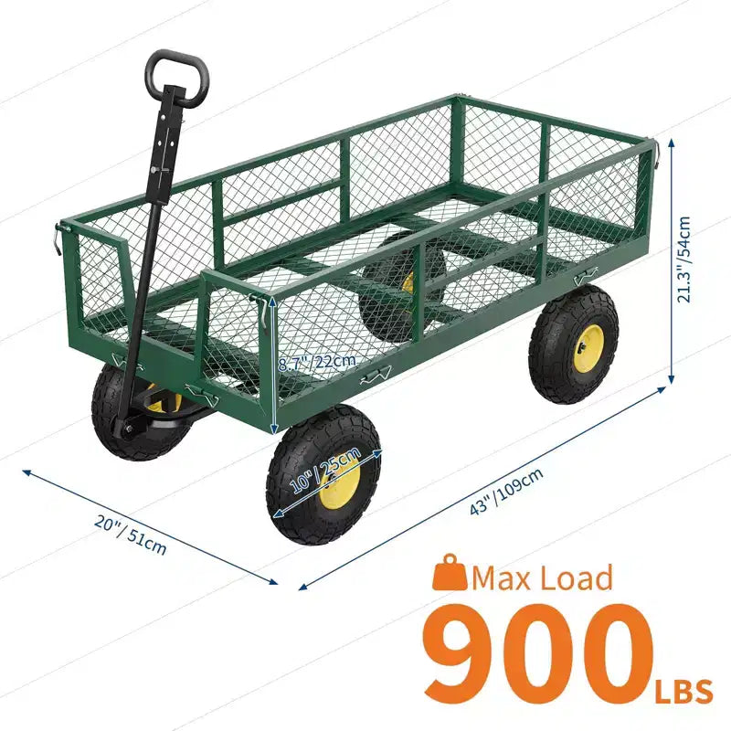 900LBS Heavy Duty Garden Cart - 10 Pneumatic Tires Utility Wagon with Removable Sides (1-Piece)